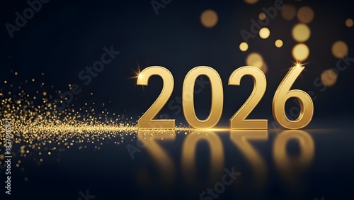 Golden 2026 new year celebration with glittering lights