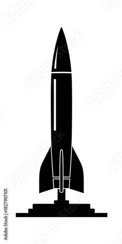 Monochrome Silhouette of a Rocket Ready for Launch.