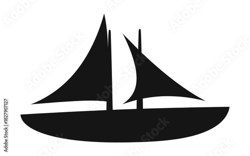 Silhouette of a sailboat with two sails, simple and elegant design.