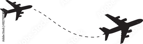 Silhouette of two airplane icons showing a flight path