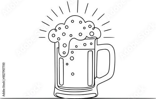 Refreshing beer mug with overflowing foam, a delightful beverage illustration for celebrations and casual enjoyment