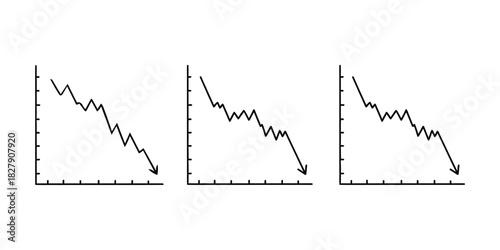 Three simple line graphs showing downward trends or declines