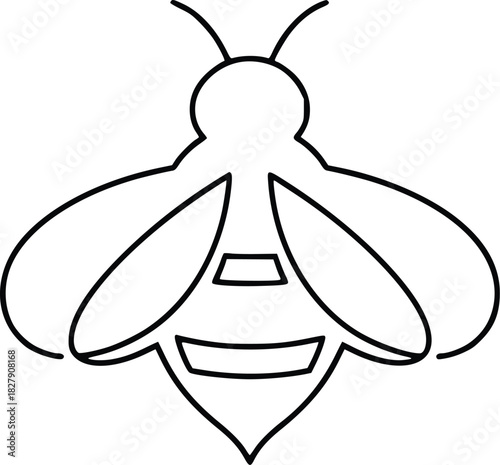 Illustration of a bee, featuring a simple black outline for use in coloring books or educational materials
