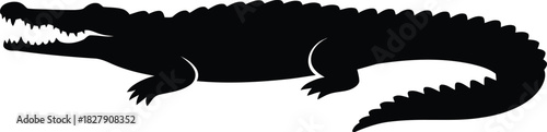 Black Silhouette of an Alligator with Open Mouth and Sharp Teeth