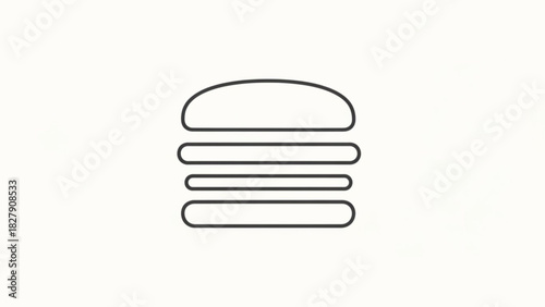 Simple black outline icon of a hamburger or cheeseburger representing fast food