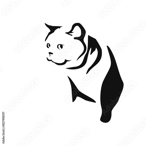 Vector drawing of a dog. Black and white gestalt design of a funny pet. Little doggy. Cute animal illustration. Postcard for International Dog Day. Drawing of an animal in the Gestalt style.	
