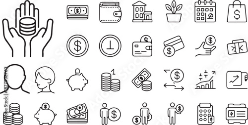 Collection of line icon set for finance, money, banking, saving and investment concept