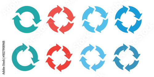 A versatile collection of colorful circular arrow icons representing cycles, processes, and workflows