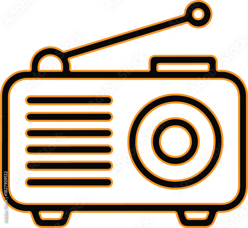 Retro radio with antenna and speaker icon illustration