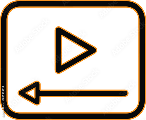 Play button icon with rewind symbol on a white background