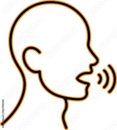 Outline of a human head speaking with sound waves emanating from mouth