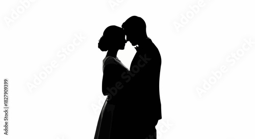 Silhouette of a Bride and Groom Embracing on Their Wedding Day.