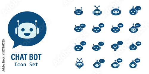 Friendly artificial intelligence robot faces illustrating digital communication and virtual assistant technology concepts