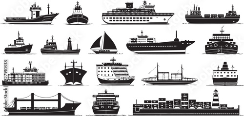 Collection of 18 black and white graphic elements with color accents