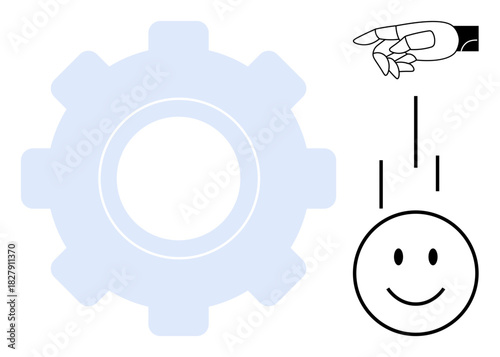 Automation concept. Automation by gear, robotic hand, and smiling face technological progress and human interaction. Automation in robotics, AI, innovations, design, marketing