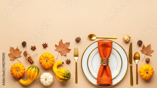 Wallpaper Mural Elegant Autumn Table Setting with Gold Cutlery, Pumpkins, and Fall Decorations Torontodigital.ca