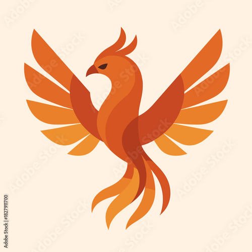 Stylized phoenix bird rising with vibrant orange and red colors in a modern graphic design
