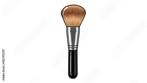 Professional makeup brush with soft bristles and sleek black handle on white background
