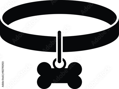 Black dog collar with bone tag icon pet accessory black icon