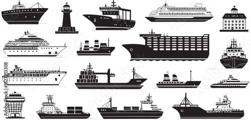 Collection of 18 black and white graphic elements with color accents