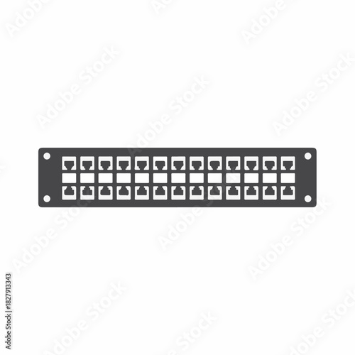 Detailed patch panel showcased against white background for networking. This patch panel is vital for efficient data transfer, improving connectivity and system organization.