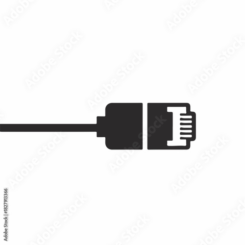 Black cable end for network connection over plain background. Cable end ensures reliable connectivity, offering versatile solutions for data transmission, infrastructure cabling,