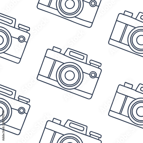 Seamless pattern of outline cameras on a white background