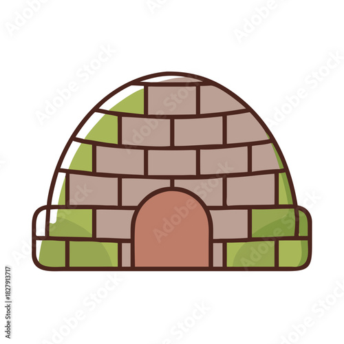 Simple cartoon igloo dwelling with green accents