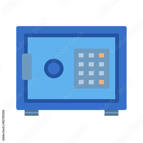 Isolated blue safe box icon on black background