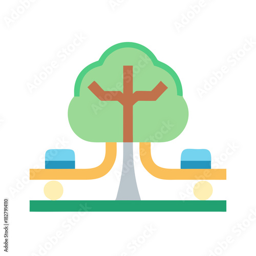 Stylized tree with seesaw, flat vector illustration on black