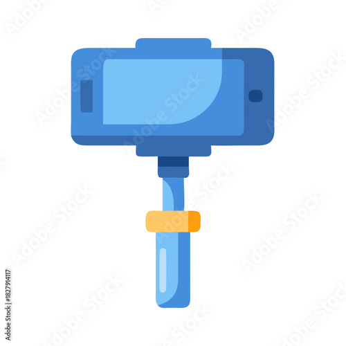 Blue cell phone selfie stick on a black backdrop