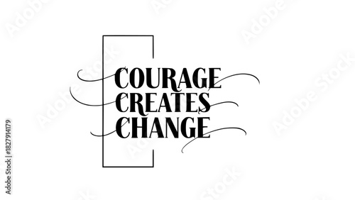 Courage creates change typography inspiring positive action and personal growth, empowering message for motivation and self-improvement projects and design