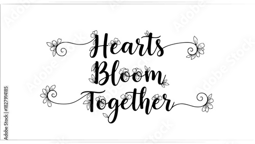Charming hearts bloom together design with floral accents for romantic cards and wedding themes, perfect for Valentine's Day or anniversary celebrations