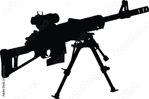 Black silhouette of a sniper rifle on a tripod weapon