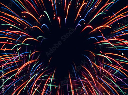 Colorful Wide Fireworks Spread Forming Dramatic Dark Text Area