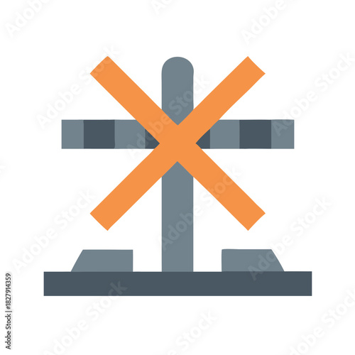 Simple stylized railroad warning icon with an orange cross