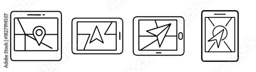 Mobile navigation apps vector illustration for gps location tracking and route planning design assets