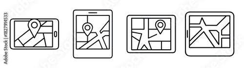 Mobile gps navigation app vector illustration showing location pin on smartphone and tablet screens