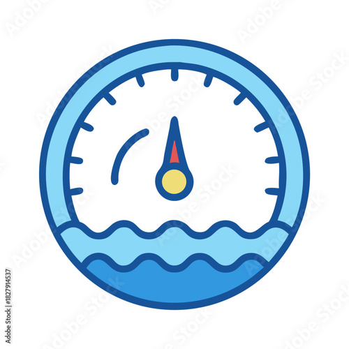 Water level gauge graphic with analog display illustration
