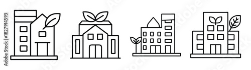 Eco friendly building architecture line art vector design illustration sustainable city development concept