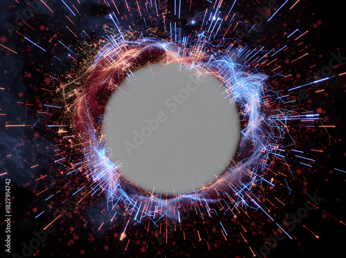 Dramatic Fireworks Ring Explosion Surrounding Clean Round Text Area
