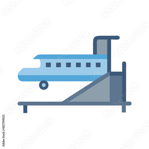 Cartoon airplane icon on platform for testing aviation