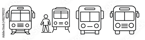 Illustration of various train designs and a person waiting for public transportation vector art
