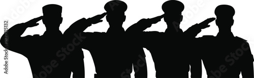 Four soldiers saluting in silhouette military salute