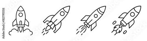 Rocket ship launch vector illustration: space exploration, startup, and innovation concept design sketch