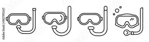 Diving snorkeling gear equipment vector set for underwater sea ocean adventures and activities