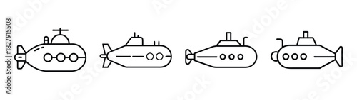 Submarine vector illustration, naval vessel, underwater boat, military ship icons set design