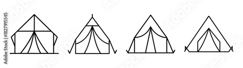 Camping tent types illustration vector set outdoor adventure gear equipment shelter design element line art