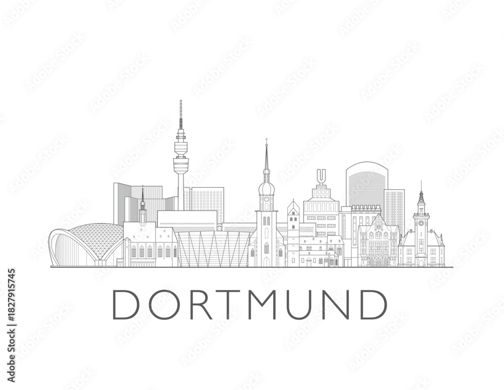 Fototapeta premium Dortmund Germany cityscape illustration skyline drawing