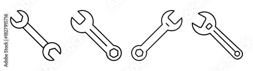 Wrench set vector illustration, hand tools, repair tools, mechanic equipment, spanner outline drawing